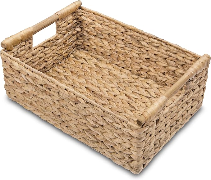 VATIMA large hyacinth wicker basket with wooden handles for shelf organization and home storage