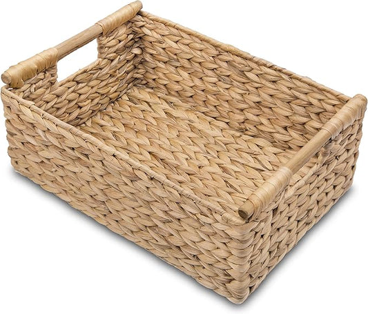 VATIMA large hyacinth wicker basket with wooden handles for shelf organization and home storage