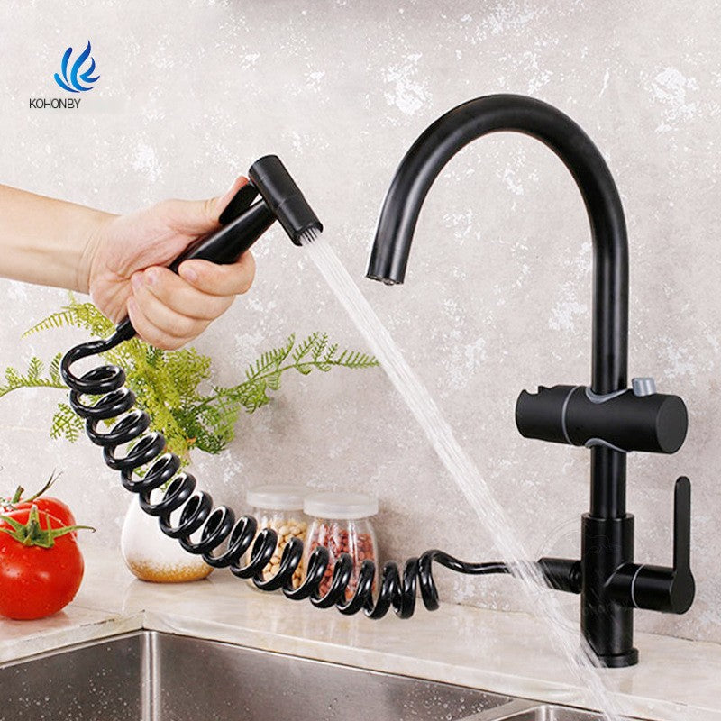 Kitchen washing faucet 304 stainless steel black spray gun dual-purpose single cold faucet for kitchen sink