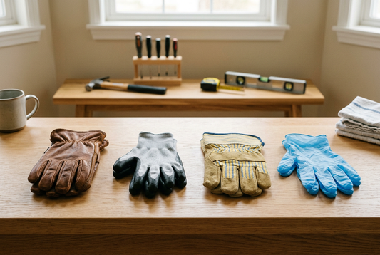 Protective glove choices prepared for different household repair tasks