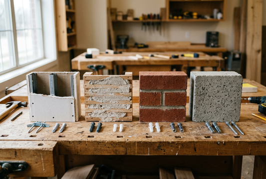 Four common wall materials compared for choosing suitable wall anchors.