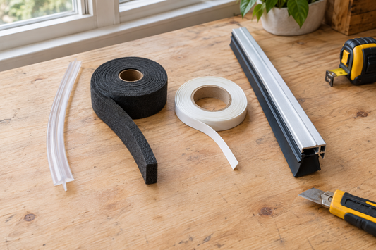 Silicone strip, foam tape, window sealing tape, and door-bottom seal side by side