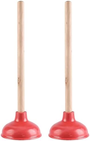 Heavy-Duty Rubber Cup Plungers with Wooden Handles, Red, 2 Pack