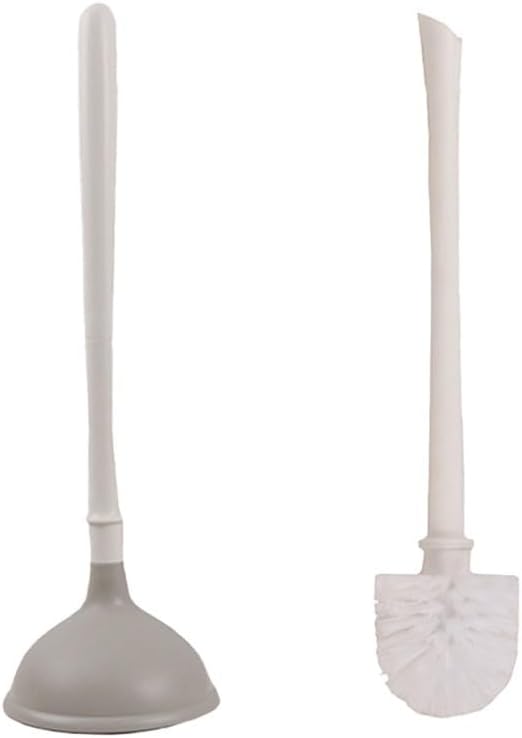 2-in-1 Removable Toilet Plunger and Brush Set with Holder, Heavy Duty Bathroom Cleaning Tools Bowl Scrubbing and Unclogging, Modern Black and White(White)