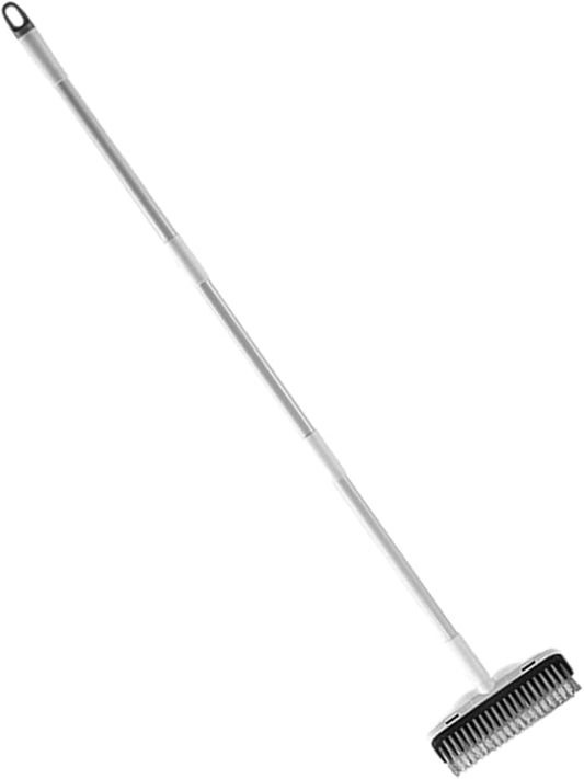 Heavy Duty Floor Scrubber Brush Long Handle Bathroom Tile Cleaning Tool Multi-Function Hard Floor Cleaning Brush Stainless Steel Squeegee Broom for Home