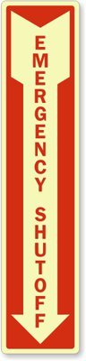 SmartSign “Emergency Shut-Off” Label with Down Arrow | 18" x 4" - Image 1