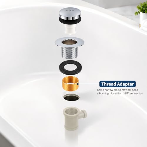 Tip-Toe Bathtub Drain Stopper Kit with Drain Adapter, Chrome - Image 6