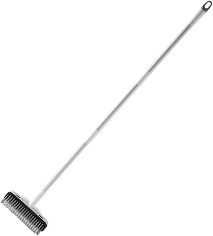 Heavy Duty Floor Scrubber Brush Long Handle Bathroom Tile Cleaning Tool Multi-Function Hard Floor Cleaning Brush Stainless Steel Squeegee Broom for Home