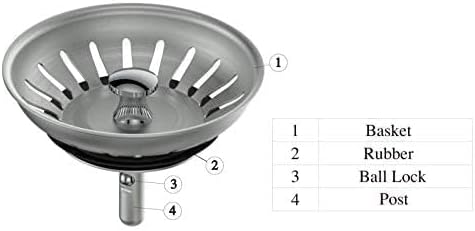KANARY Stainless Steel Kitchen Sink Strainer Basket-Replacement for Standard Drains(3-1/2 Inch)-Ball-Lock Rubber Stopper (2-Pack, Stainless Steel)