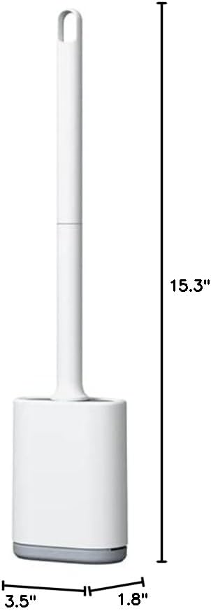 Flexible Silicone Toilet Brush with Holder Set, Non-Scratch Bristles, Slip-Resistant Extended Plastic Handle, Rapid Drying Wall-Mounted Storage, Efficient Toilet Cleaner (White)