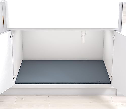 BASIN - Heavy Duty Under Sink Mat - Original Silicone Under Sink Mats - Waterproof Under Sink Tray - Gray 31x22