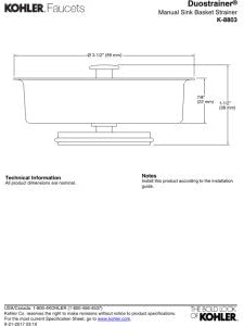Kohler K-8803-SN 3-1/2"-4" Sink Strainler Basket Less Drain Nickel