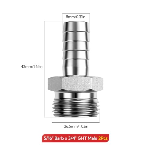 2Pcs 5/16" Barb x 3/4" GHT Male 304 Stainless Steel Garden - Image 4