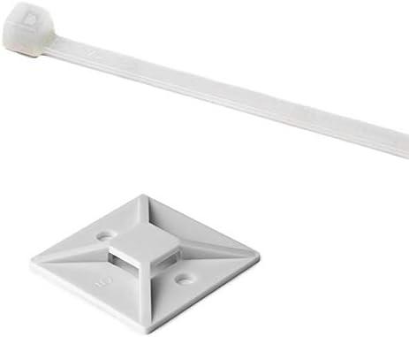 Hellermann Tyton 50 Pack Cable Tie 4" Long & Adhesive Cable Tie Mount - UL Rated 18lb Tensile Strength - White