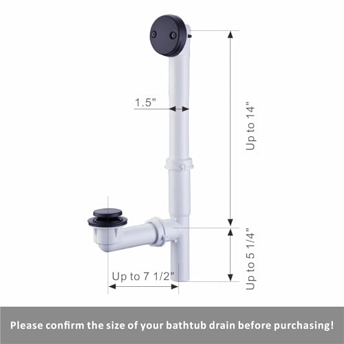 Matte Black Tub Drain Kit Bathtub Drain,Tip Toe Bath Waste - Image 3