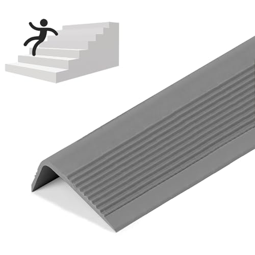 Rubber Stair Nosing - Stair Anti-Slip Adhesive Strip, Made of Wear-Resistant Rubber, Mute, Easy to Install - Indoor/Outdoor, Helps Elderly and Children Prevent Slipping (1, Grey, 7