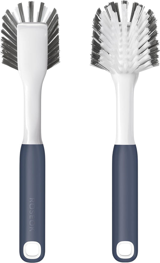 Dish Brush & Dish Scrubber, Nylon Bristles With Built-In Scraper, Heavy-Duty Kitchen Cleaning Brush For Pots, Pans & Dishes