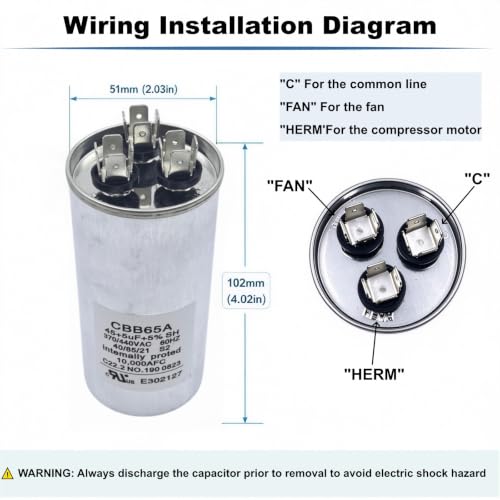 45+5 µF 45/5 MFD ±6% 370V/440VAC CBB65 Dual Run Circular Start - Image 4