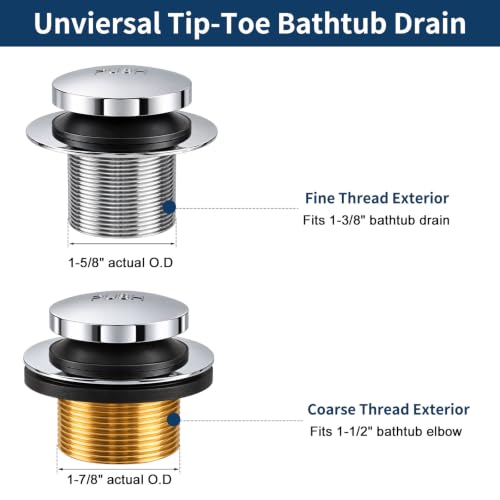 Tip-Toe Bathtub Drain Stopper Kit with Drain Adapter, Chrome - Image 5