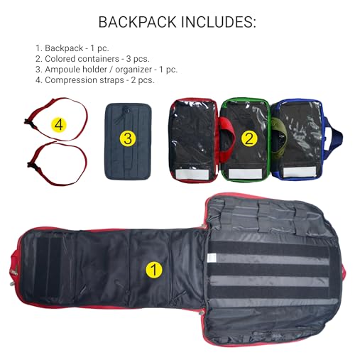 32L First Aid Medical Backpack, Red EMT Bag - Image 4