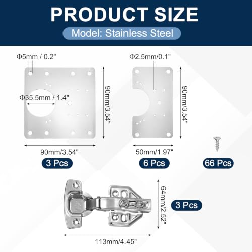 uxcell 12Pcs Cabinet Hinge Repair Plate Kit 90x50mm C-Type - Image 3
