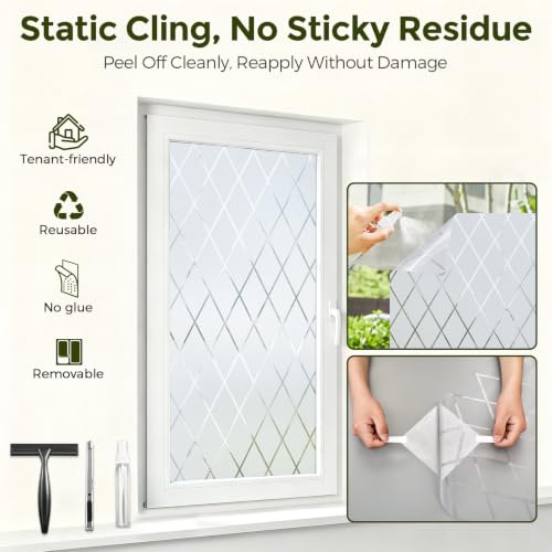 Frosted Window Privacy Film Diamond Static Cling 17.5 x 78.7 in - Image 6
