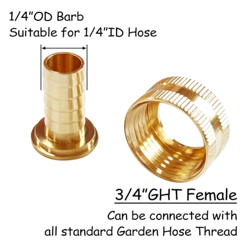 Brass 1/4" Barb to 3/4" GHT Garden Hose End Connector Kit, 4PCS - Image 5