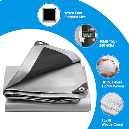 16Mil Tarps Heavy Duty Waterproof 16x20 Finished Size - Image 3