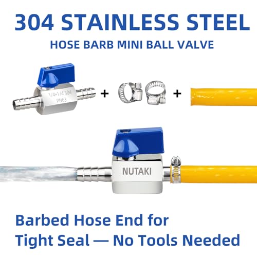 1/4 Inch Barb Ball Valve, Mini 304 Stainless Steel Inline Shut - Image 5