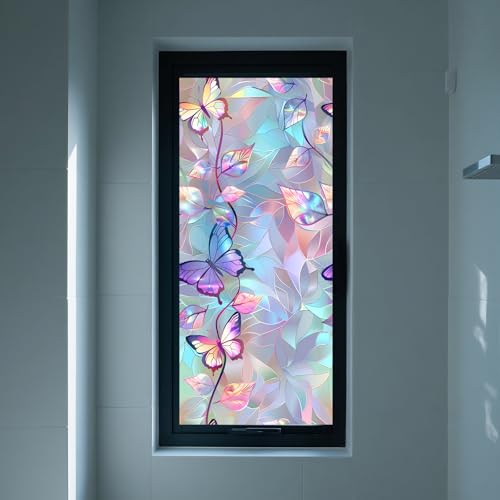 IVN Privacy Window Film Iridescent Butterfly Leaf Vine Window - Image 6