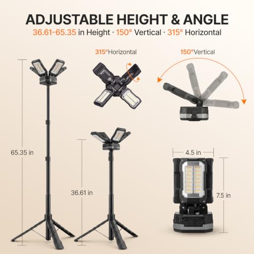 OGERY 2-Pack Rechargeable Camping Lights, Tripod Work Light - Image 3