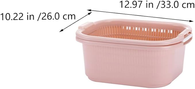 BESTonZON Double Layer Draining Basket with Fast Drain Holes Plastic Colander for Vegetable and Fruit Washing and Kitchen Food Prep 5.91 X 10.24 X 5.91 Inches