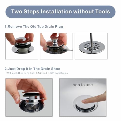 Tub Drain Stopper, Universal Pop Up Bathtub Drain Stopper, Chrome - Image 5