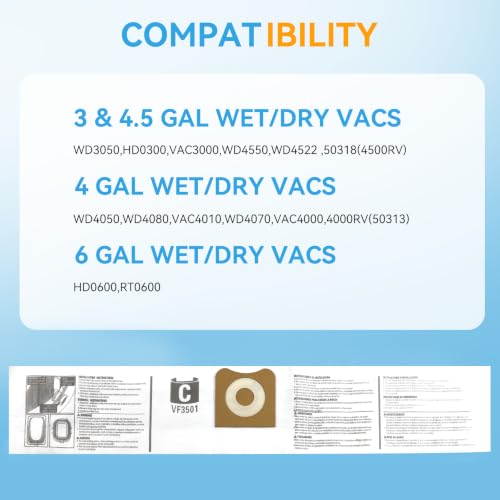 20 Pack VF3501 Vacuum Bags Fit For Rigid 4 Gallon Shop Vec Wet - Image 4