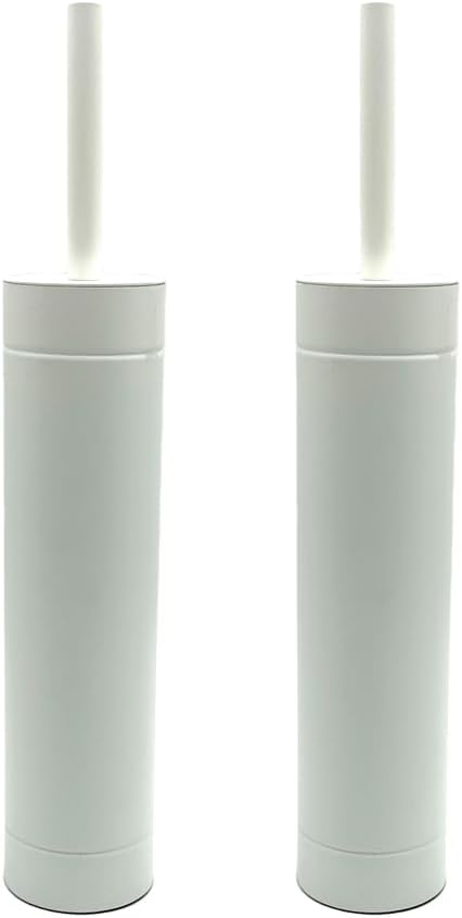 Toilet Bowl Cleaning Brush and Holder with Lid, Slim Design, 304 Stainless-Steel, Fingerprint-Proof, Rust Resistant, Heavy-Weight Base (2 Pack, White)