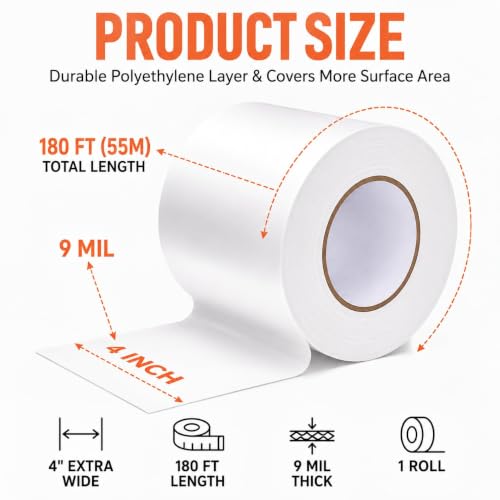 4" x 180' Vapor Barrier Tape, 9 Mil White Polyethylene Insulation - Image 3