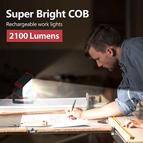 LED Rechargeable Work Light with Clamp, 2Pack 2100LM COB | Hand Tools - Image 5