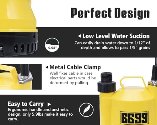 1/6HP Portable Utility Pump Submersible Small Backup Sump - Image 6