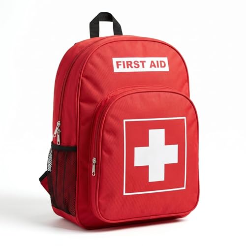 Red First Aid Backpack Empty Emergency Medical Bag Rescue - Image 2
