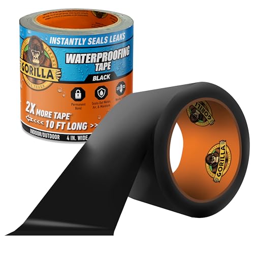 GORILLA Waterproofing Tape, Permanent, Black, 4" x 10', 1-Pack - Image 2