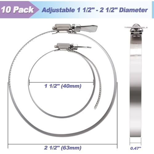 10 Pack 2 inch Hose Clamp, Adjustable 1 1/2"-2 1/2" OD - Image 5