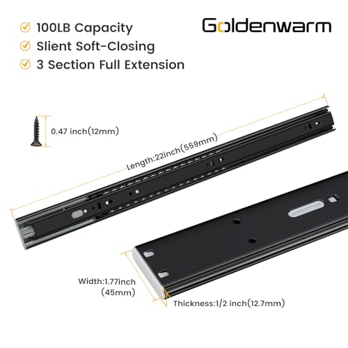 Goldenwarm 22 Inch Black Soft Close Drawer Slides 20 Pack - Image 3