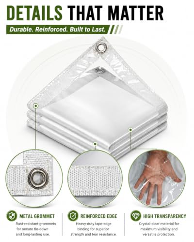 Clear Vinyl Enclosure Tarp, 12 Mil Waterproof with Grommets - Image 5