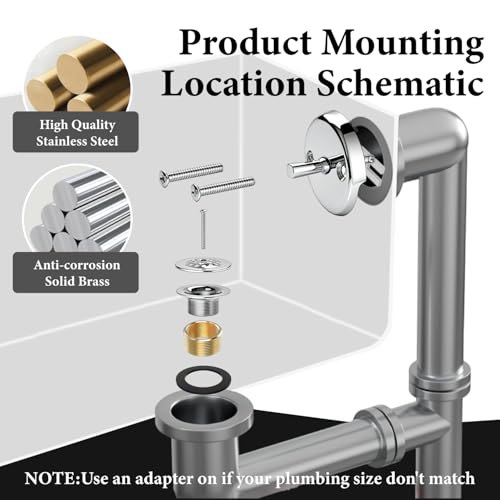 Chrome Tub Drain Replacement Kit with Tip-Toe Stopper - Image 4