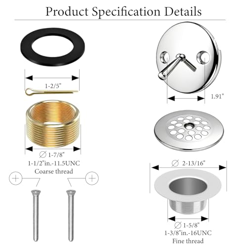 Chrome Tub Drain Replacement Kit with Tip-Toe Stopper - Image 6