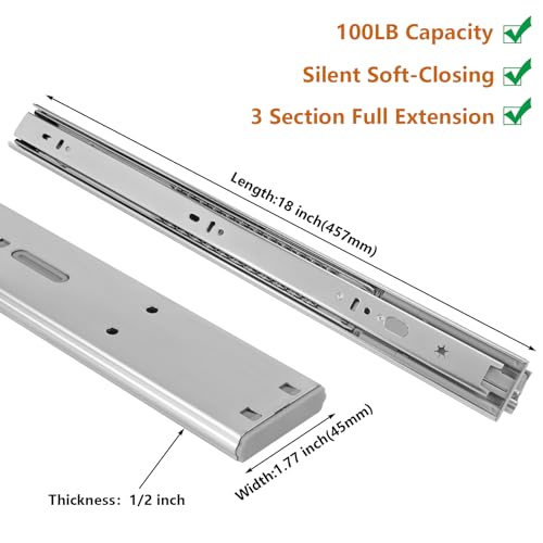 LONTAN 10 Pairs Soft Close Drawer Slides 18 Inch Heavy - Image 3