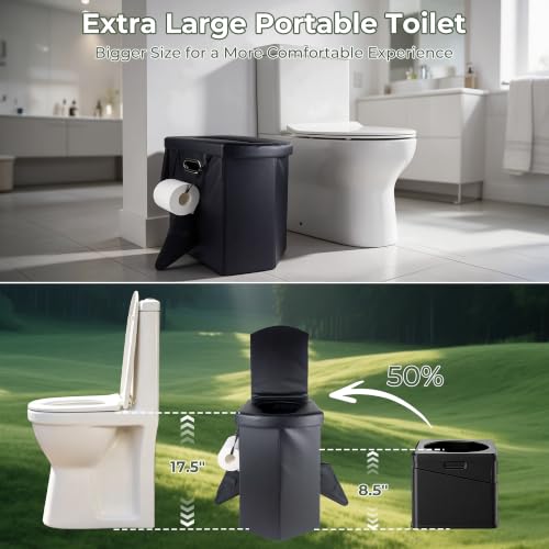17.5" Portable Toilet for Adults Camping, Pouch & Bags Included - Image 4