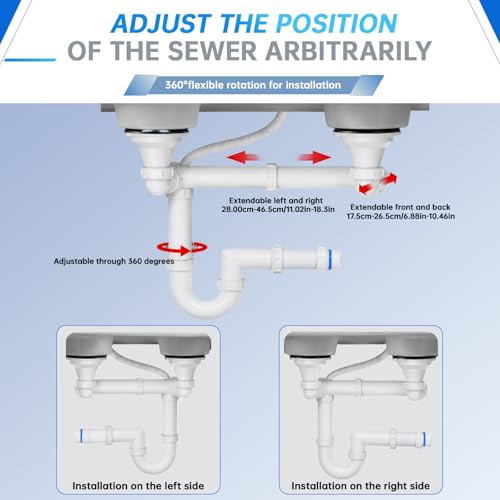 1-1/2" Kitchen Sink Drain Kit, Space-Saving Rear P-Trap - Image 6