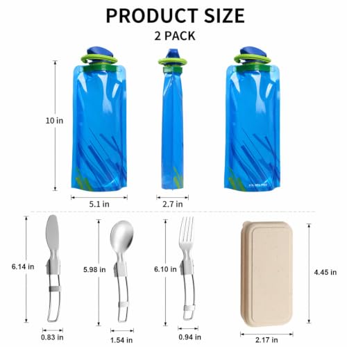 Collapsible Water Bottles 6 Pack with Folding Cutlery Set - Image 3