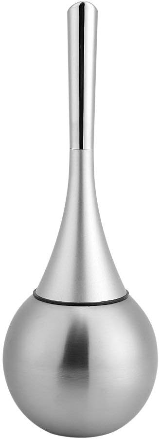 Toilet Bowl Brush and Holder, Creative Toilet Brush Set with Stainless Steel Base (Silver)